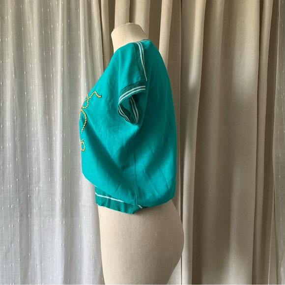 VINTAGE NO NAME BOATING TEAL EMBROIDERED TOP - Picture 3 of 6